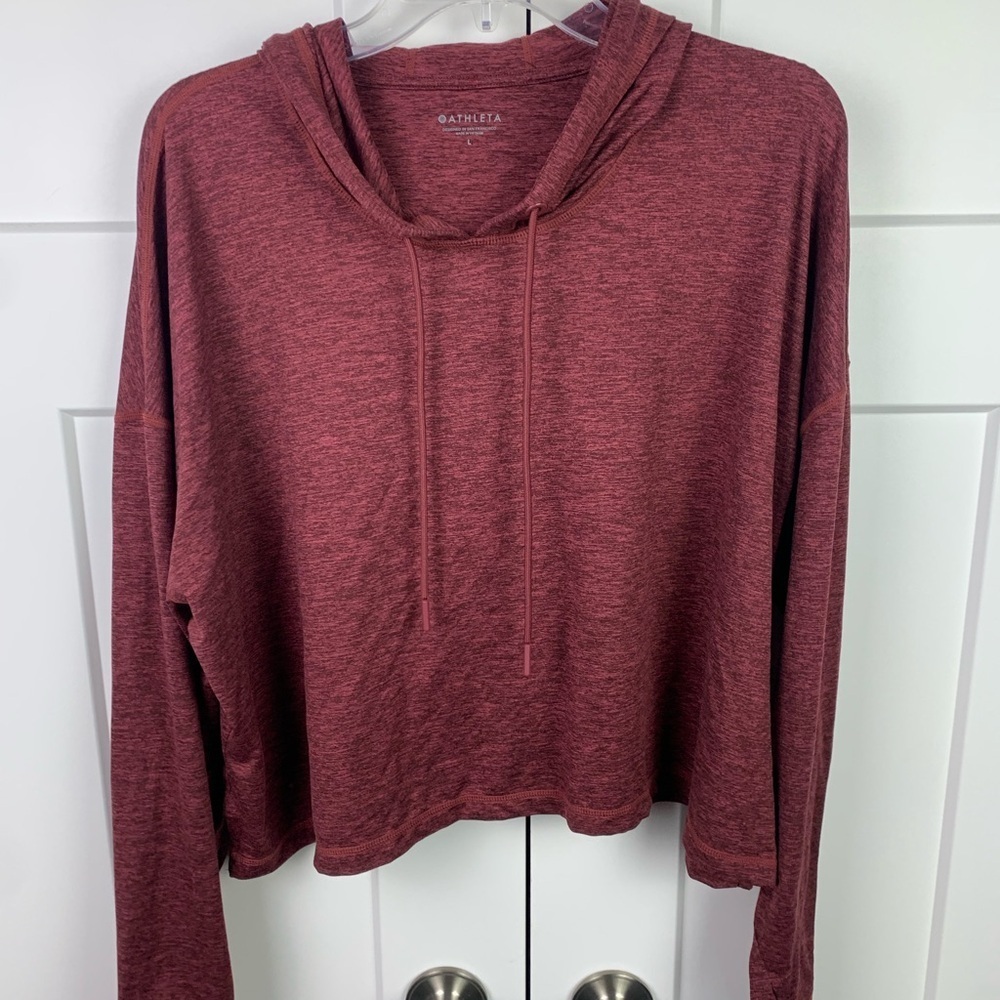 Athleta LARGE Uptempo Cropped Hoodie Top Oversized Red Thumbholes